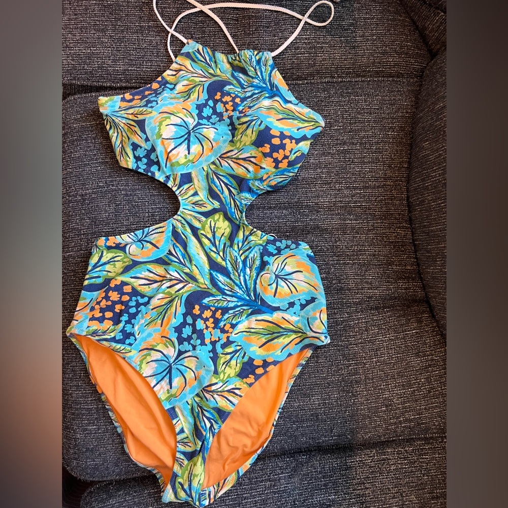 Women’s Floral Swimsuit - Blue and Orange